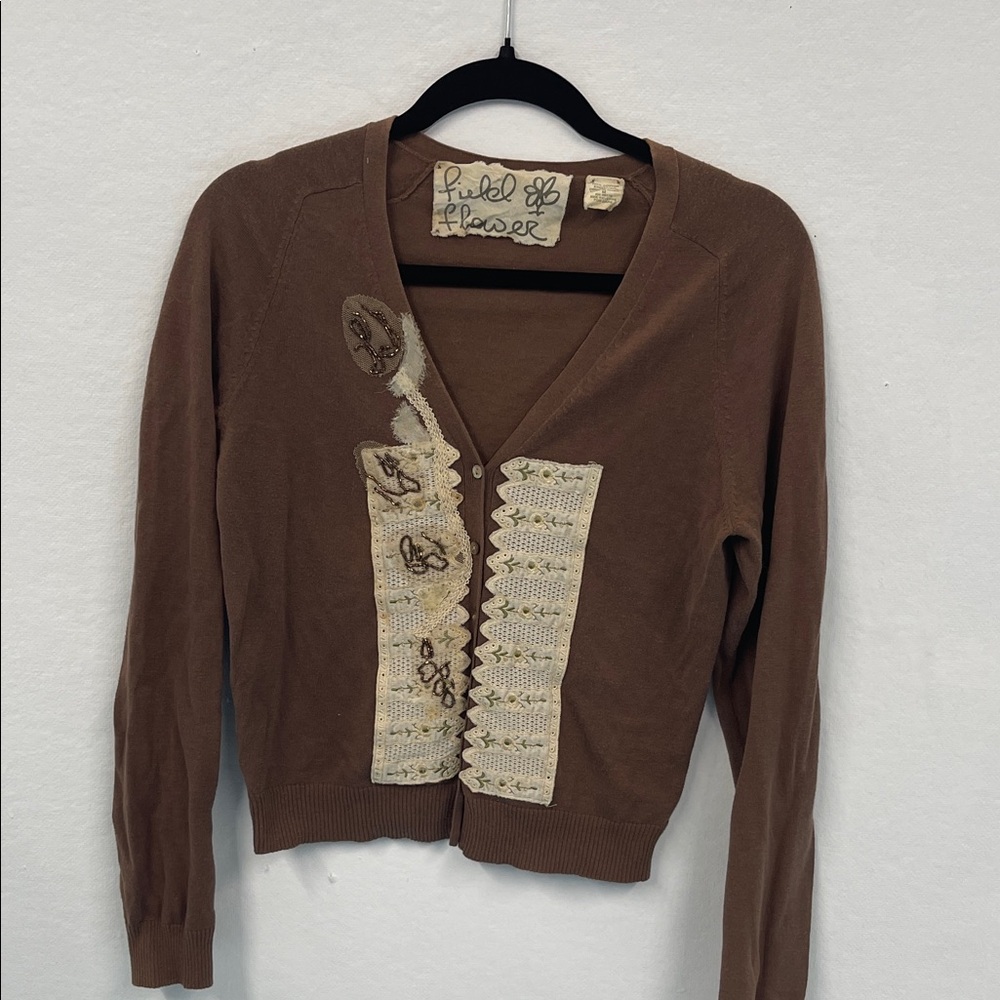 Field of Flowers Brown Embellished Cardigan